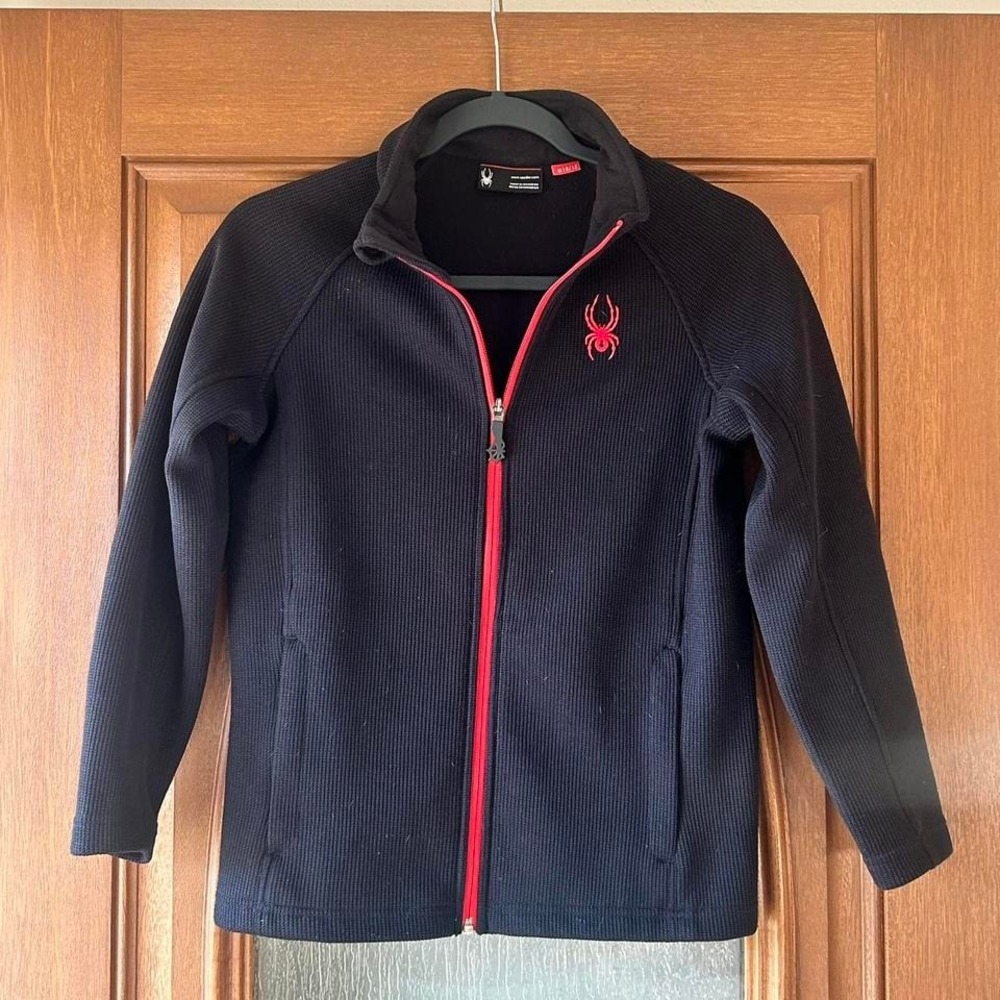 Boys Spyder zip up sweater black/red‎ size 10-12 EUC